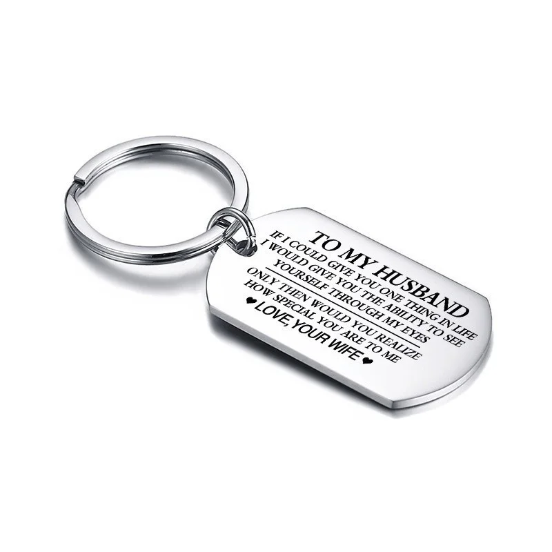 Vnox Classic Key Chain Ring for Men Smooth Surface Never Fade Stainless Steel Keychain TO HUSBAND Love Expression Custom Gift