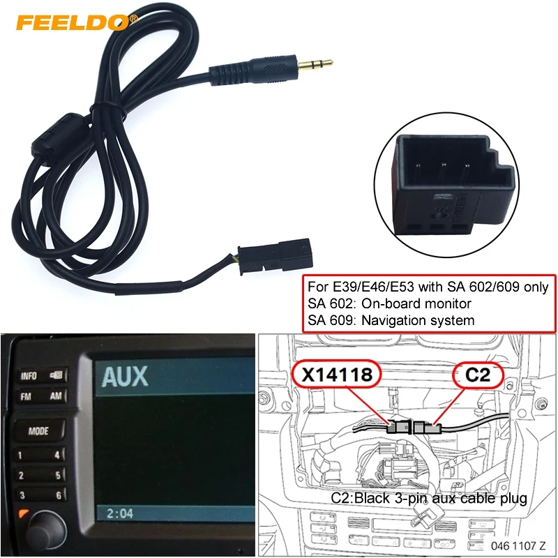 

FEELDO 1Pc 3.5mm Male Connector To 3-Pin AUX Connector Wiring Harness For BMW E39/E46/E53 With Navigation System(SA 602/609)