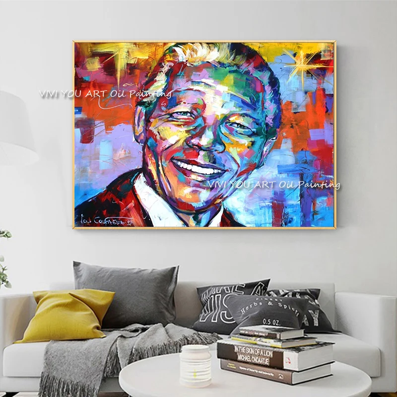 100% Hand Painted Nelson Mandela Portrait Oil Painting on Canvas wall Art picture for Living Room Home Decoration No Framed