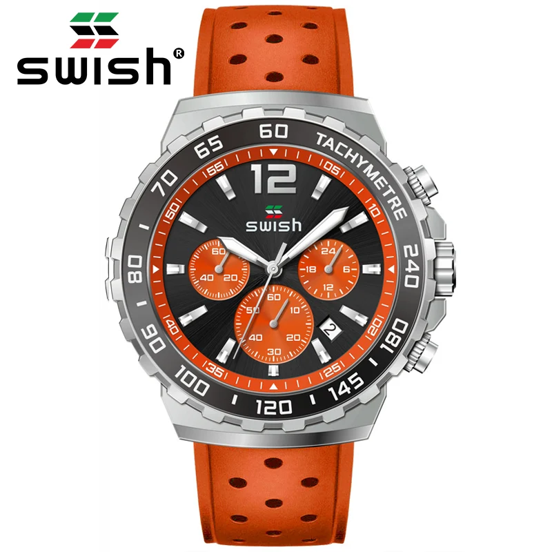 SWISH Sport Military Watch for Men Luxury Waterproof Chronograph Luxury Wristwatch Gift Clock  Relogio Masculino Silicone Band