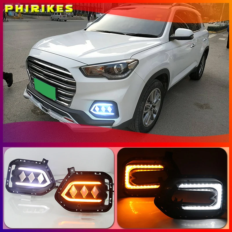 

2PCS For Hyundai IX35 2018 2019 Flowing Turn Yellow Signal Function 12V Car DRL LED Daytime Running Light Fog Lamp