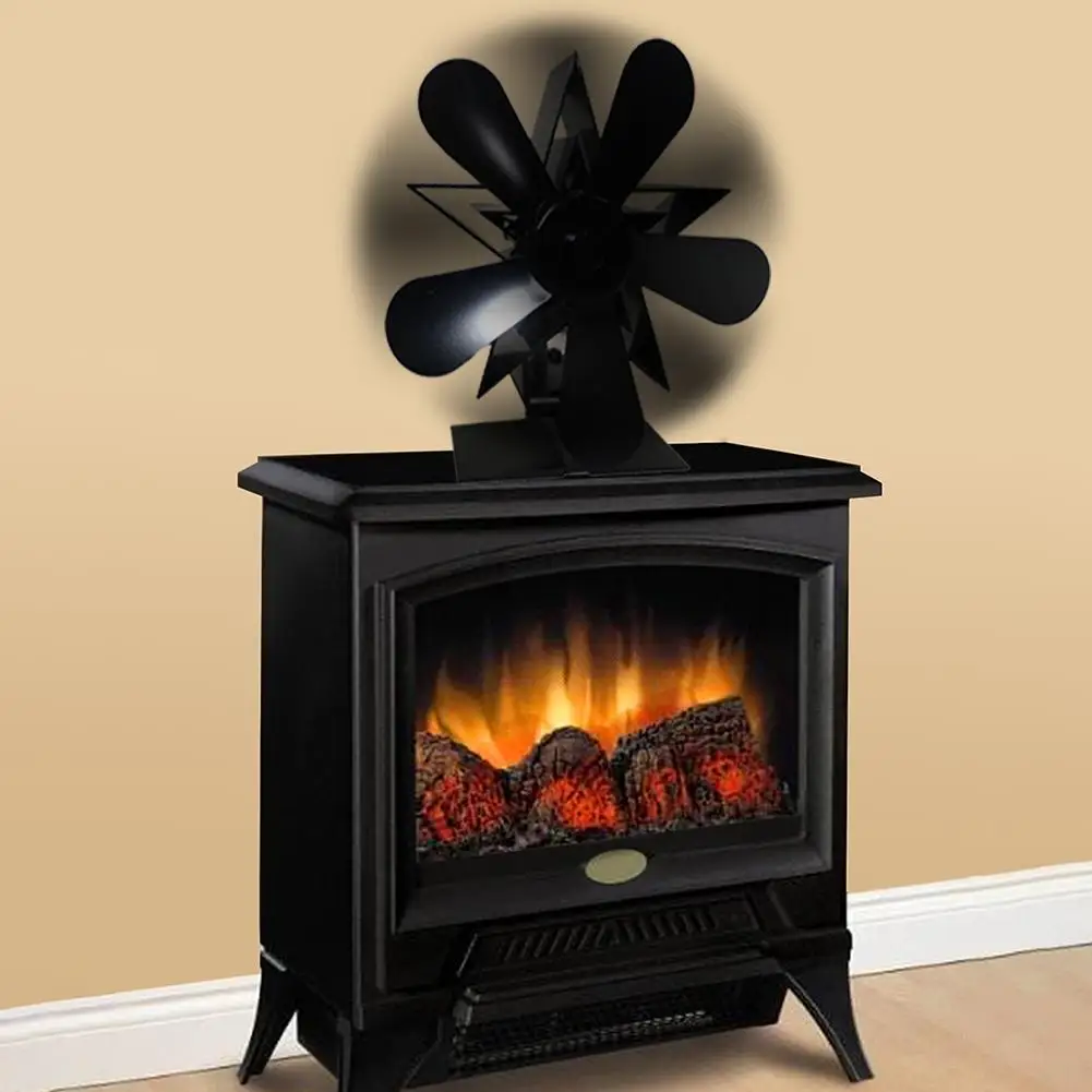 Black Fireplace 4 Blade Heat Powered Stove Fan Komin Log Wood Burner Eco Friendly Quiet Fan Home Efficient Heat Distribution
