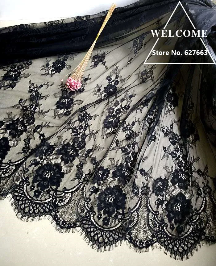 3Meter Clothing lace fabric accessories black eyelash lace high-end custom fabric width 150CM