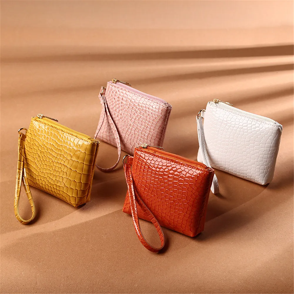 New Mini Women\'s Wallet Crocodile Pattern Short Zipper Wrist Small Coin Bag Fashion Pu Leather Ladies Card Holder Coin Purse