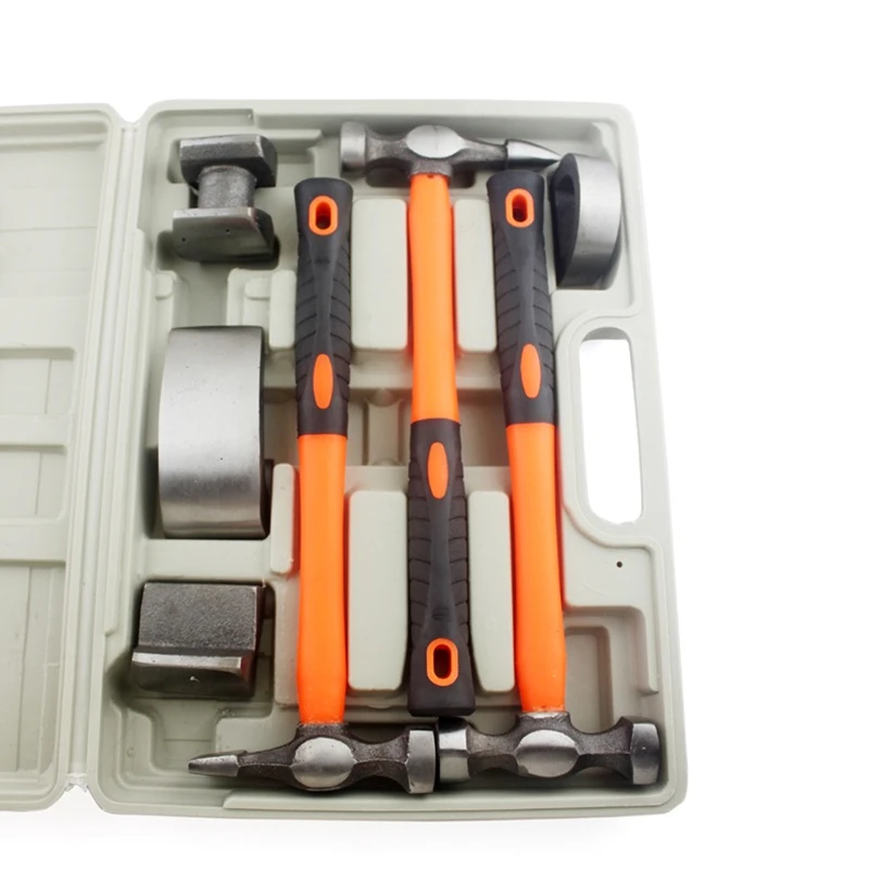7PCS Auto Body Dent Repair Hammer Dolly Tool Kit Panel Beater Sheet With Plastic Case