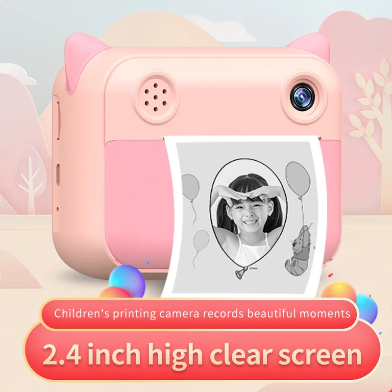 Children Instant Print Camera 2.4inch 1080P HD Digital Camera with 5 Rolls Thermal Photo Paper 32GB TF Card Kids Birthday Gift