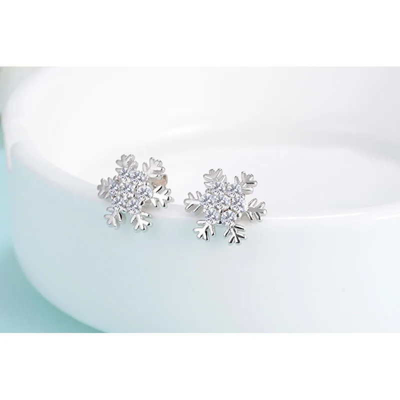 Mooie Bloem Zirconia Een Paar 925 Sterling Zilveren Sneeuwvlok Stud Oorbel Meisjes Accessoires Luxe Sieraden Gift Voor Vrouwen