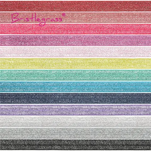 BRISTLEGRASS 2 5 10 Yard 5/8" 15mm Silver Glitter FOE Fold Over Elastics Spandex Bands Tapes Hair Tie Headband Dress Sewing Trim