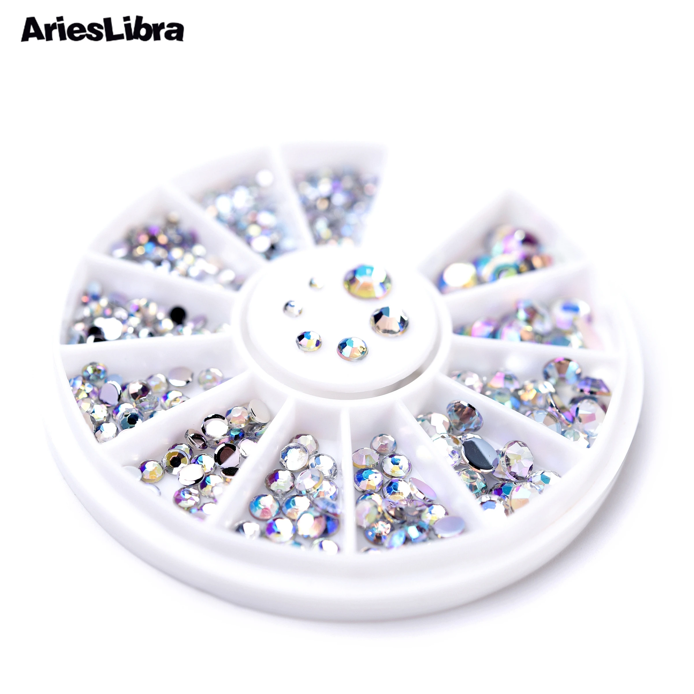 AriesLibra 550pcs 1.5mm/2mm/2.5mm/3mm/4mm/5mm AB Round Nail Art Rhinestones for Nail Decorations Nails Accessories Nail Diamonds