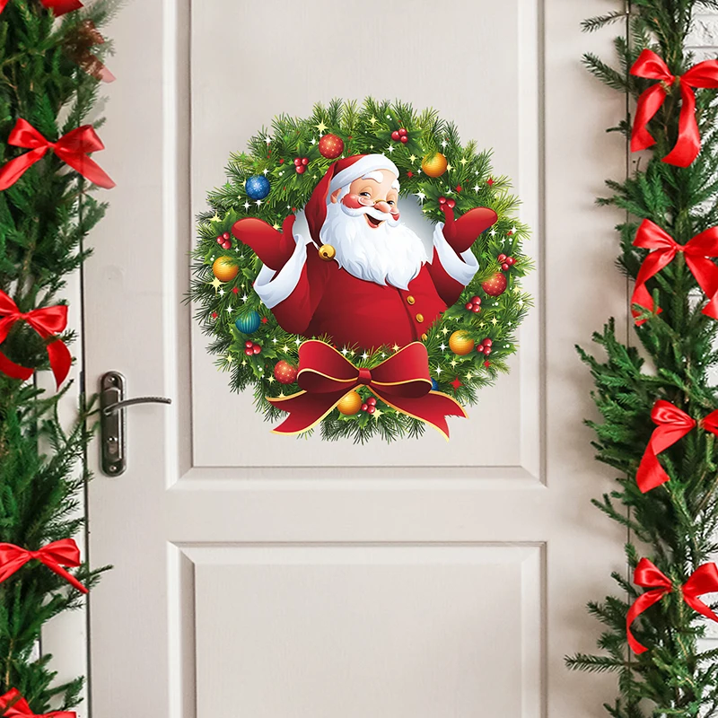 

Christmas Santa Claus Wreath Wall Door Sticker Window Stickers xmas Oranments Christmas Decorations For Home New Year 2023 nole