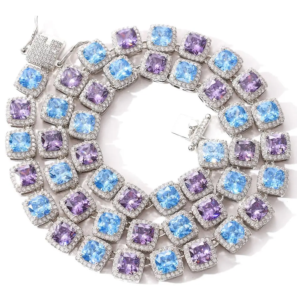 

Hip Hop Paved 1 Row Blue Purple White AAA Cubic Zircon Bling Iced Out Tennis Chain Necklaces for Men High Quality Rapper Jewelry