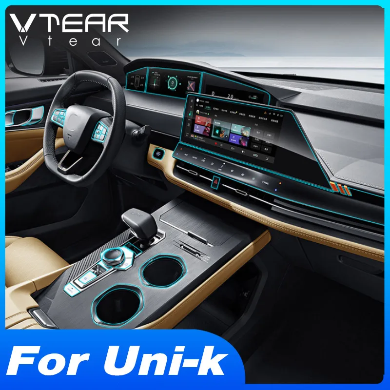 Vtear TPU Dashboard Stickers Cover Decoration Car Interior GPS Film Accessories Center Console Parts For Changan Uni-k Unik 2023