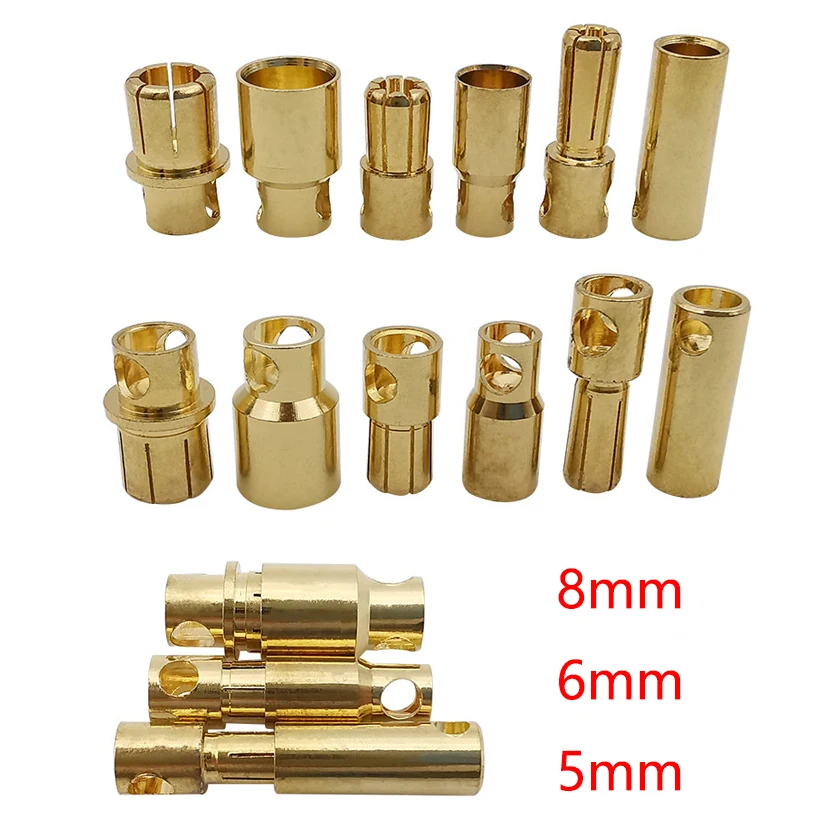 1/2/5/10 par 5mm 6mm 8mm pozłacane męskie żeńskie złącze wtykowe bananowe do silnika akumulatorowego ESC