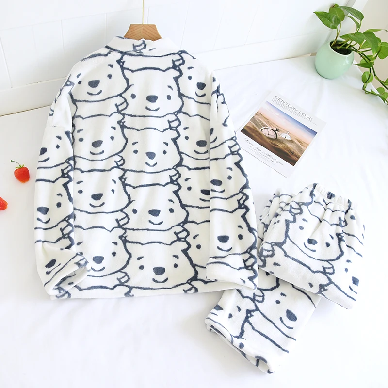 Winter Flannel Couple Pajamas Sets Thick Warm Home Clothing  Sleepwear Plus Velvet Female Nightgown Suit New Pyjama Femme Pijama