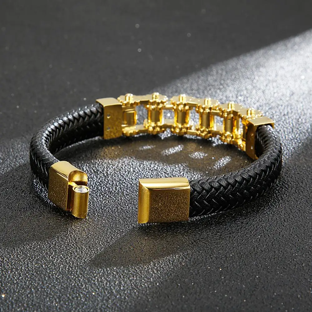 Kalen Motorcycle Chain Stainless Steel Men's Fashion Accessory Bracelet Cowhide Comfort Charm Jewelry