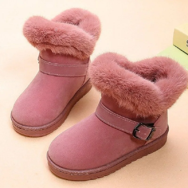 Winter Baby Girls Velvet Short Snow Boots With Fur Kids Princess Warm Shoes Slip On