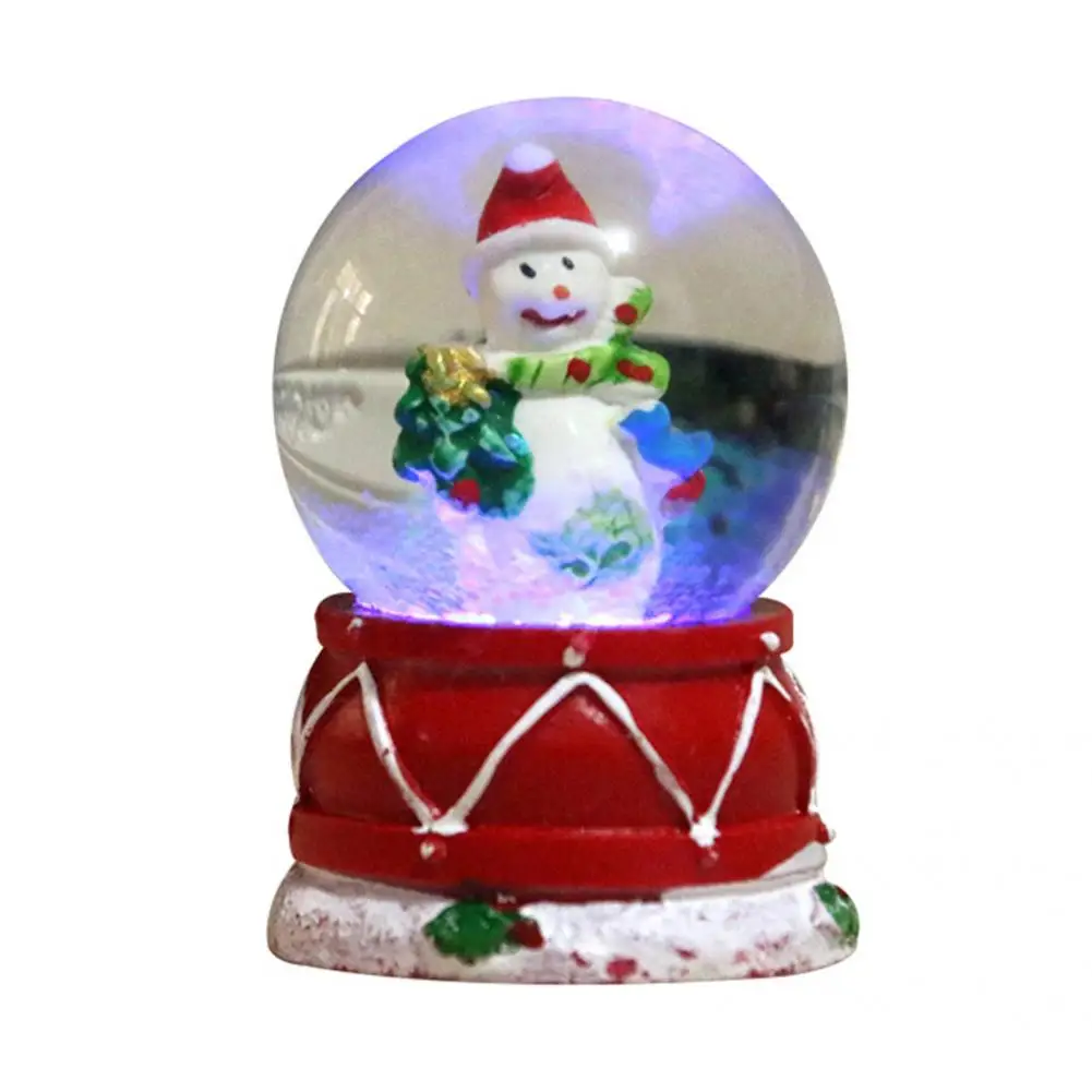 Eco-friendly Snowman Glass Ball  with Colorful Lighting Mini Christmas Snow Globe  Snowman Statue Glass Snow Globe