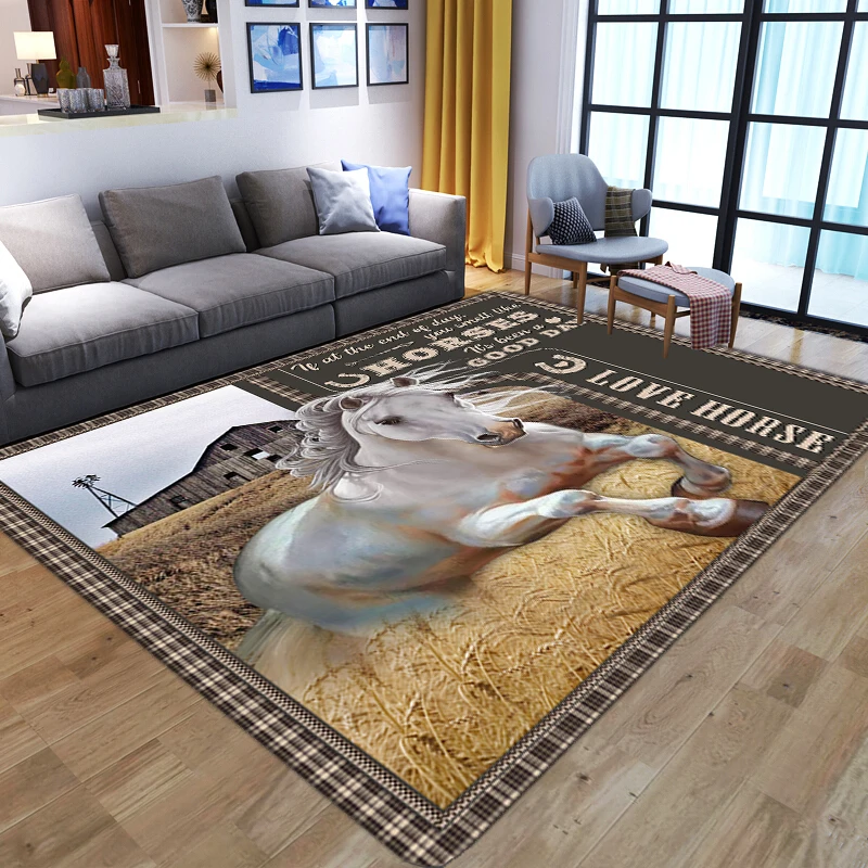 Natural Scenery 3D Carpets for Living Room farm horse printed Rug Bedroom Anti-slip Carpet Large washable soft flannel floor mat