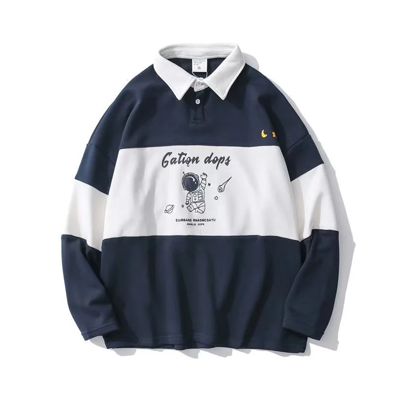 Vintage POLO Collar Letters Print Sweatshirt Women Harajuku Oversized Polo Shirt 2021 Spring New Korean Kawaii Clothes Pullovers