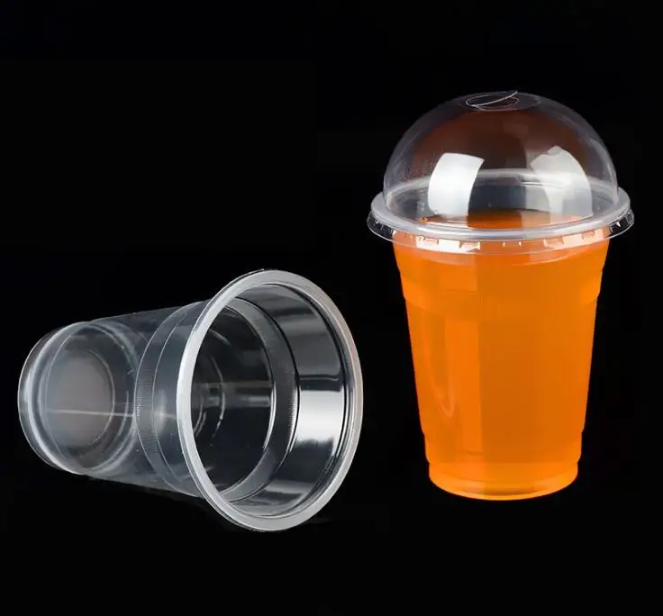 360ml Cup with Cap Hard Plastic Disposable Cup Food & Fruits Juice Cup Transparent Large Capacity Wholesale