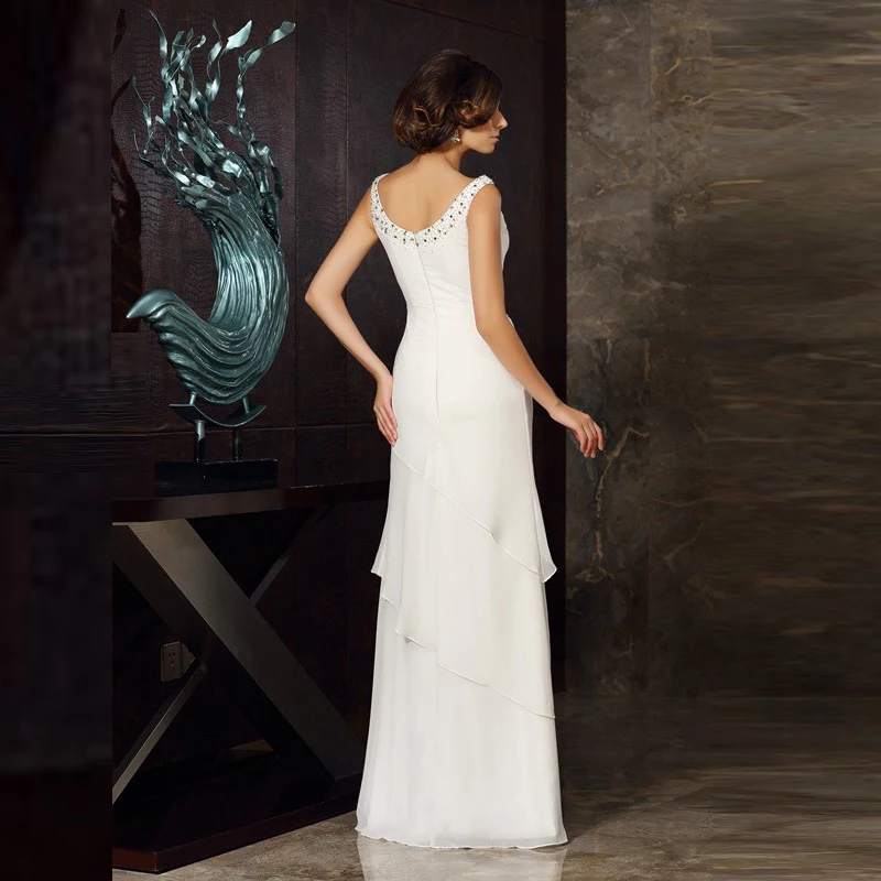 Elegante ultimo avorio due pezzi Chiffon madre della sposa abiti con cappotto gioiello collo in rilievo abiti da festa di nozze gonna di livello