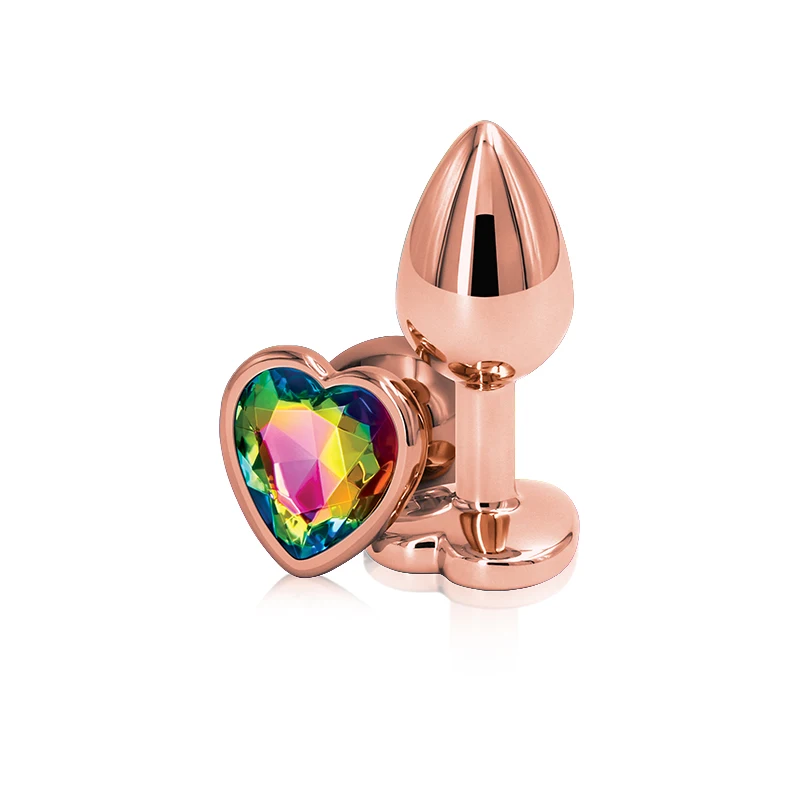 Arc-en-ciel Rose or Rose petite taille moyenne ensemble en forme de cœur cristal métal perles anales plug anal bijoux jouet sexuel pour femme homme