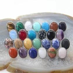 Oval Natural Quartz Amethyst Crystal Adjustable Rings,Cabochon Healing Energy Gems Rings Jewelry Gift,Women's Party Finger Rings