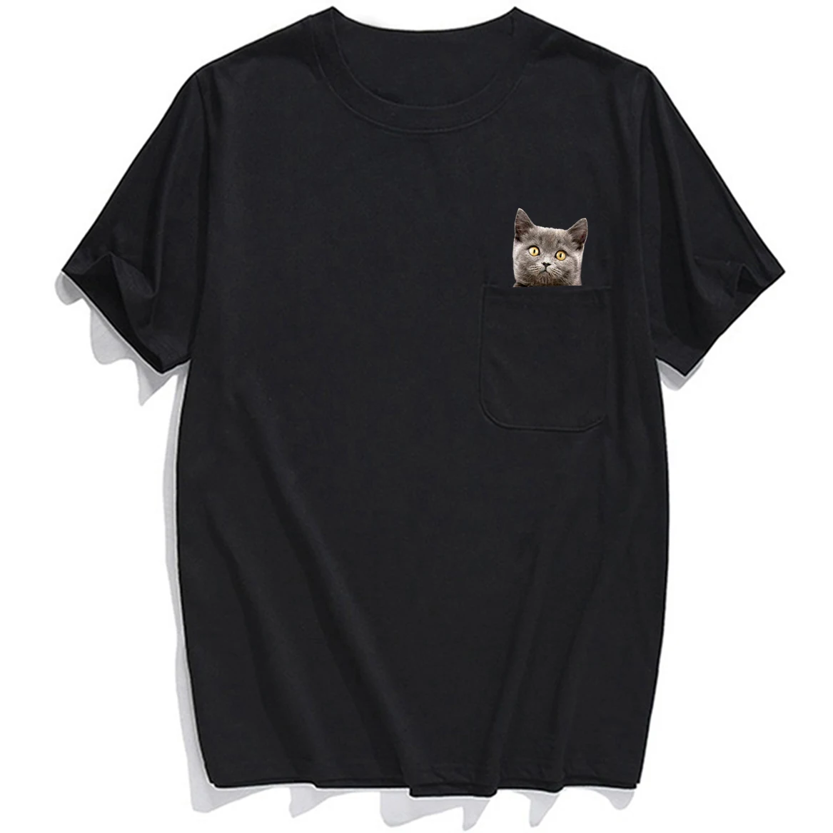 Men\'s T Shirt Fashion Brand summer pocket Red cat printed t-shirt men\'s for women shirts Hip hop tops funny cotton tees
