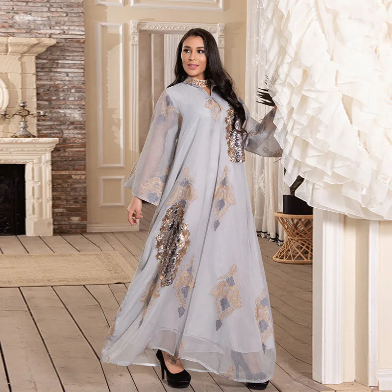 2024 Mesh Sequins Embroidery Abaya Femme Musulman Muslim Dress Women Clothing Marocain Kaftan Dubai Turkey Abayas Islam Jalabiya