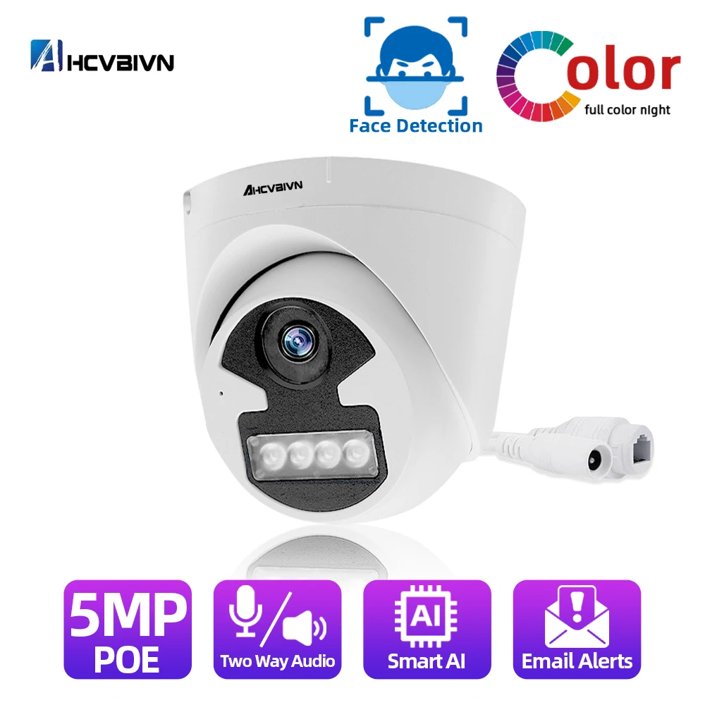 

5MP POE Surveillance Camera IP Onvif H.265 48V Two way Audio Dome HD Color Night Vision Home CCTV Video Security Camera For NVR