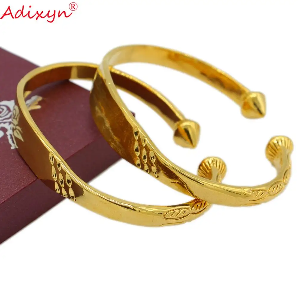 Adixyn 2pcs/lot Women Dubai Bangle 24K Gold Color Bracelet  African/ Arabic/Ethiopian Bride Wedding Jewelry N071018