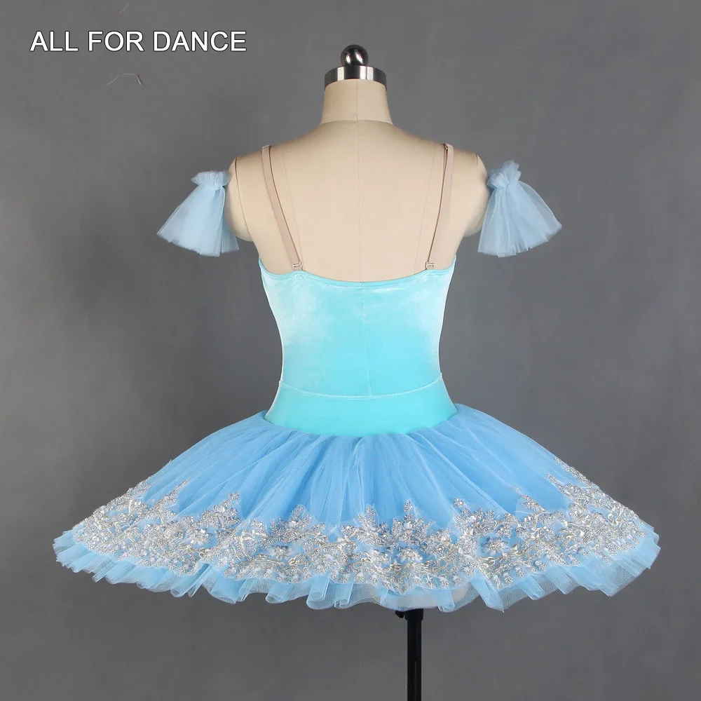 BLL435 tutú de Ballet profesional de terciopelo, vestido tutú con plato azul cielo para niñas, traje de baile de bailarina, tutús de actuación