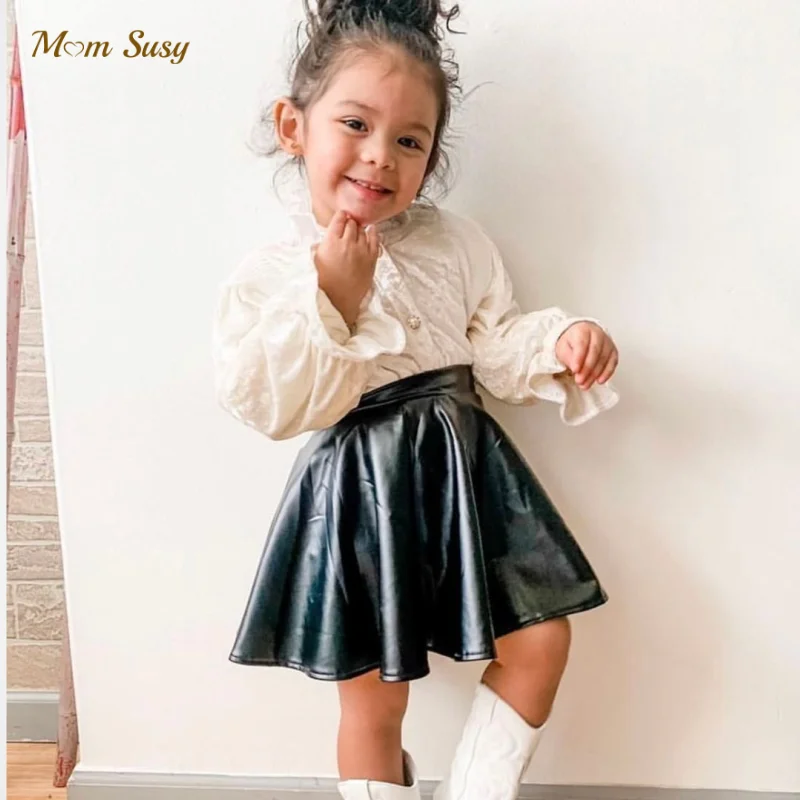 Fashion Baby Girl PU Leather Pleated Skirt Infant Toddler Child Spring Autumn Winter Faux Leather Skirt Baby Short Clothes 2-10Y