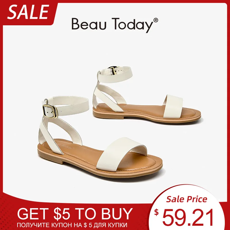 BeauToday Women Sandals Gladiator Soft Genuine Cow Leather Buckle Strap Top Brand Ladies Summer Beach Flats Handmade 32344