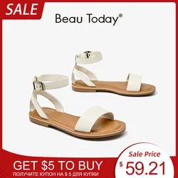 BeauToday Women Sandals Gladiator Soft Genuine Cow Leather Buckle Strap Top Brand Ladies Summer Beach Flats Handmade 32344