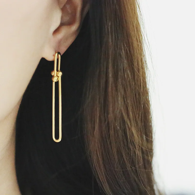 kshmir New style chain ring U-shaped earrings retro modern metal ball horseshoe buckle stud earrings 2020