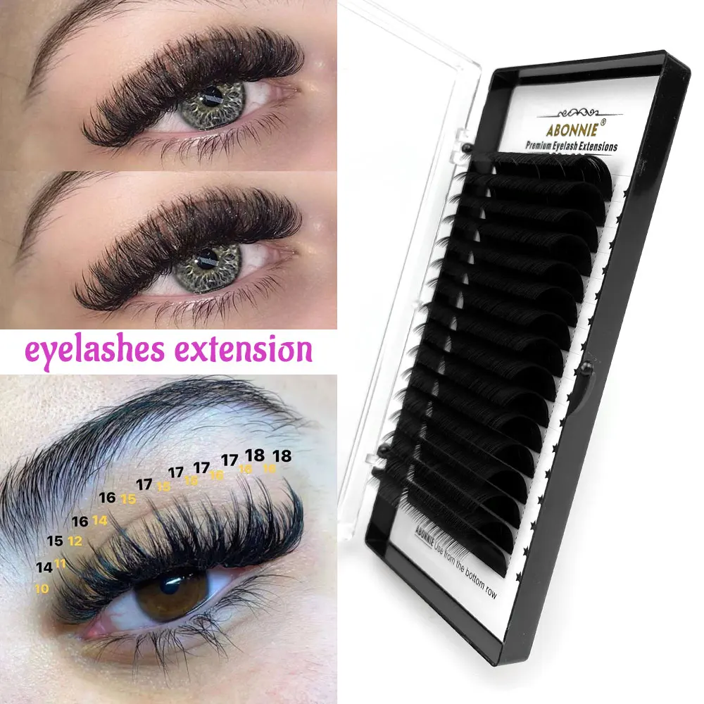 Abonnie 16rows/tray Individual False Eyelashes Extensions 8-18mm Supplies False Lashes Extension Mink Cilios