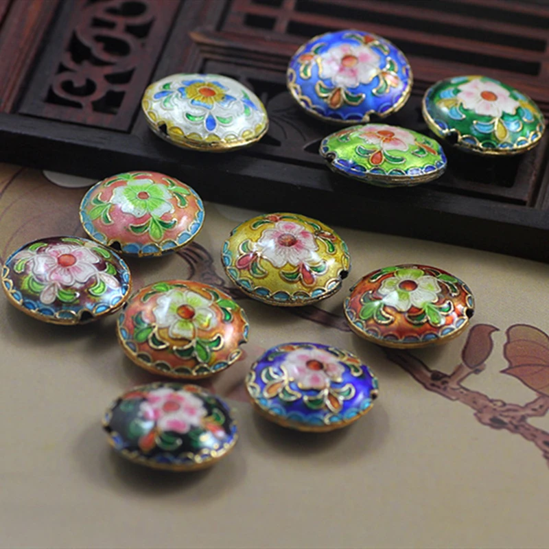 Enamel Filigree Floral Round Beads Cloisonne Accessories DIY Jewellery Making Supplier Necklace Earrings Bracelets 5pcs/lot