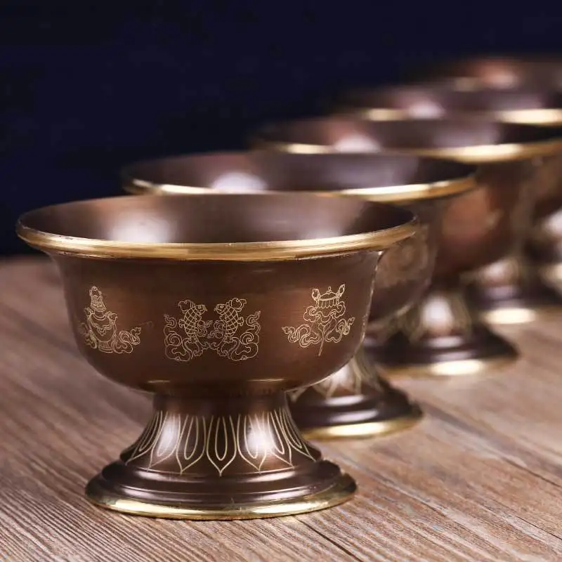 Tibetan Buddhist Pure Copper Water Offering Bowl - Handmade Holy Water Cup for Ritual Use
