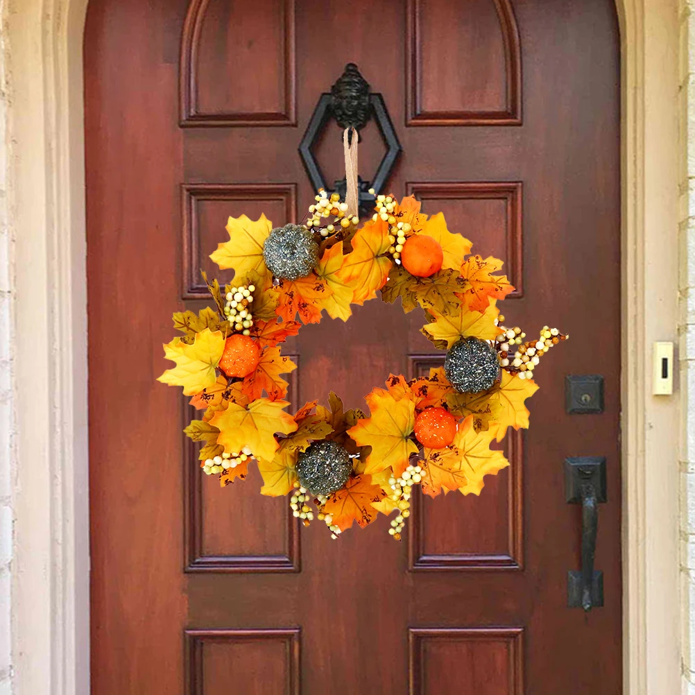 

Halloween Fall Wreath For Front Door Artificial Fall Wreath With Pumpkins Maple Leaf And Berries Indoor Or Outdoor Decor