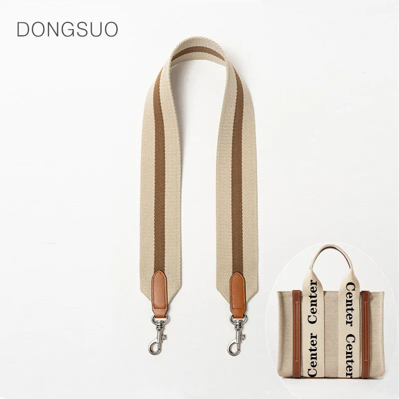 Large wide striped strap canvas nylon strap designer shoulder bag belt replacement with genuine leather handbag parts accessory