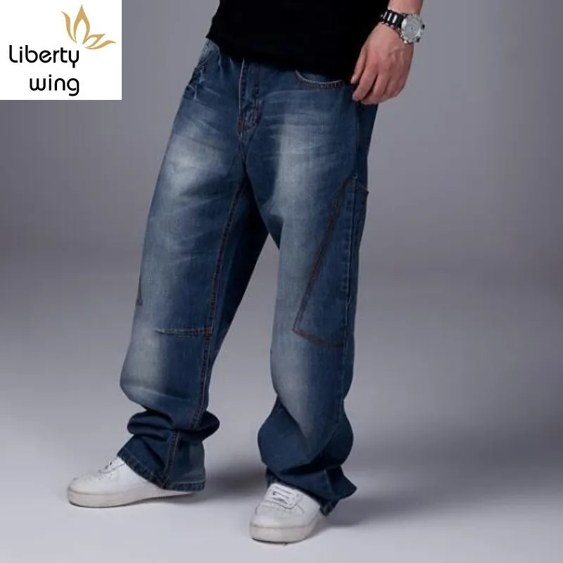 

New Fashion Mens Boys Hip Hop Washed Loose Casual Jeans Pants Denim Baggy Trousers Size 30-46 Free Shipping Blue