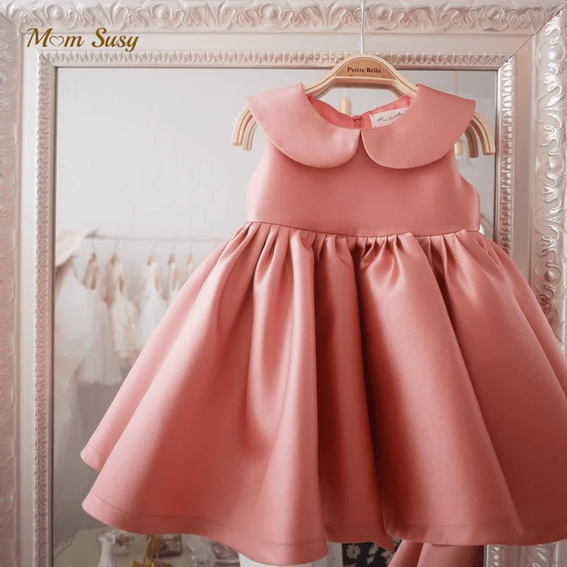 Fashion Girl Princess Vintage Dress Tulle Child Vestido Puff Sleeve Pink Wedding Party Birthday Tutu Dress Child Clothes 1-10Y