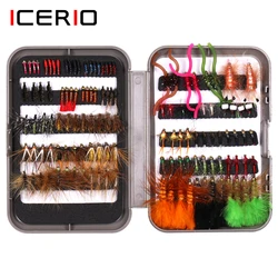 ICERIO 126PCS Wooly Bugger Streamer Nymphs Squirmy worm Larvae with Fly Box for Trout Fishing Fly Lures Baits
