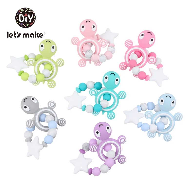 Let\'s Make 1pc Baby Teether Food Grade Silicone Rodent Animal Turtle Nursing Bracelet Silicone Beads Baby Teething Nursing Toys