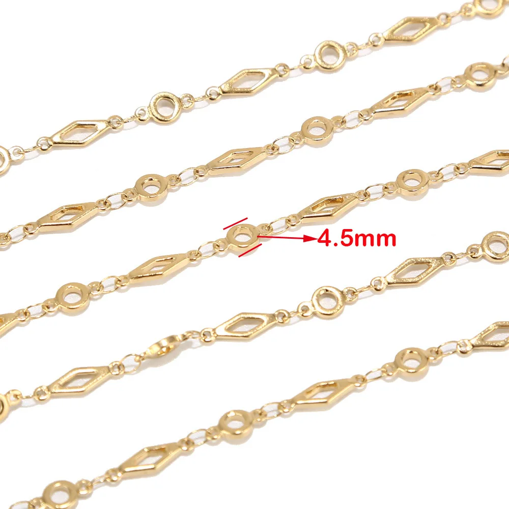 1 Meter 304 Stainless Steel Metal Jewelry Making Chain Gold Rhombus Circle Connector Bar Link Chains for  DIY Accessories