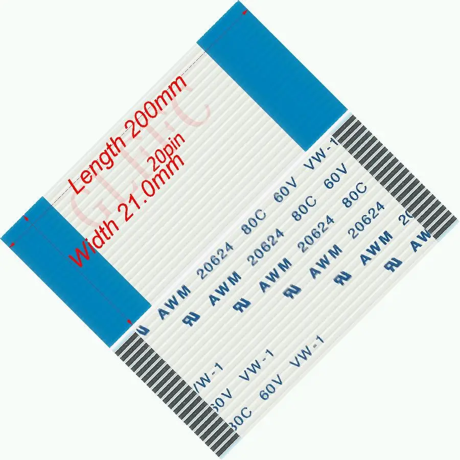 Cable plano Flexible tipo A, conector FFC awm 1,0 ROHS de 20 pines, 200mm-3300mm, para ordenador de DVD TTL LCD