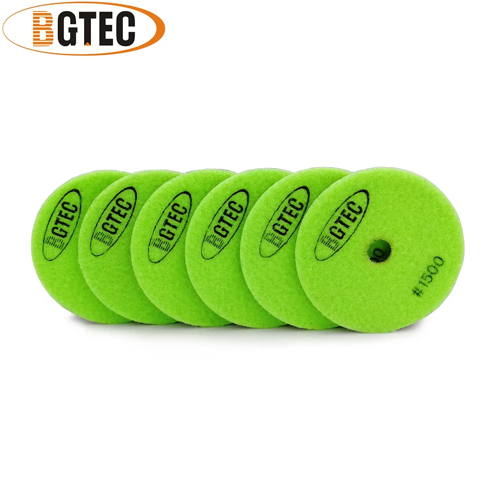 BGTEC 4inch 6pcs #1500 Professional wet diamond flexible polishing pads 100mm sanding disc disk for granite, marble, ceramic