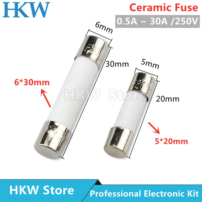 10pcs/lot 5*20mm 630MA 250V Fast Blow Tube Fuses 0.63A AMP Fuse Ceramic Fusible