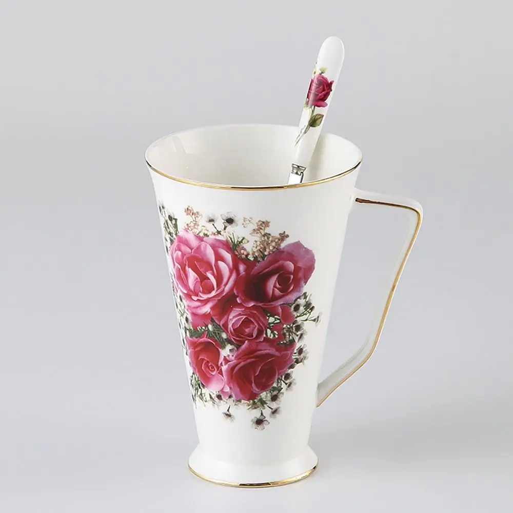 1 PC Rose Flowers Ceramics Coffee Spoon Kitchen & Dining Stainless Steel Ice Cream Dessert Scoop TeaSpoon